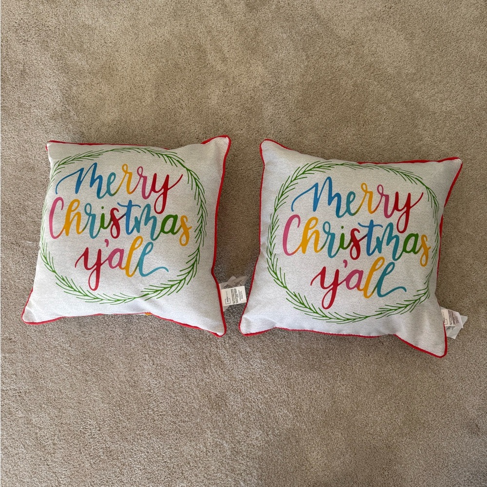 2 Christmas Indoor/Outdoor Pillows, size 16x16